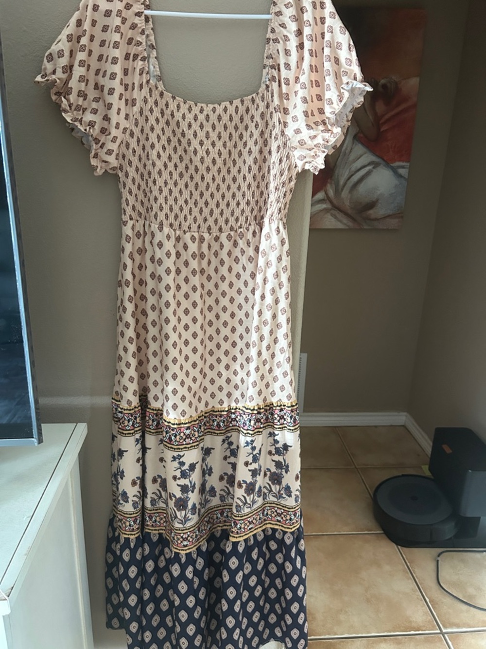 Shein Maxi Dress in Cream and Navy